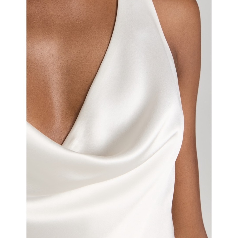 NWT RETROFETE Satin Asymmetric Crystal Chain Strap Draped Neck Open Back Gown S - Picture 8 of 13